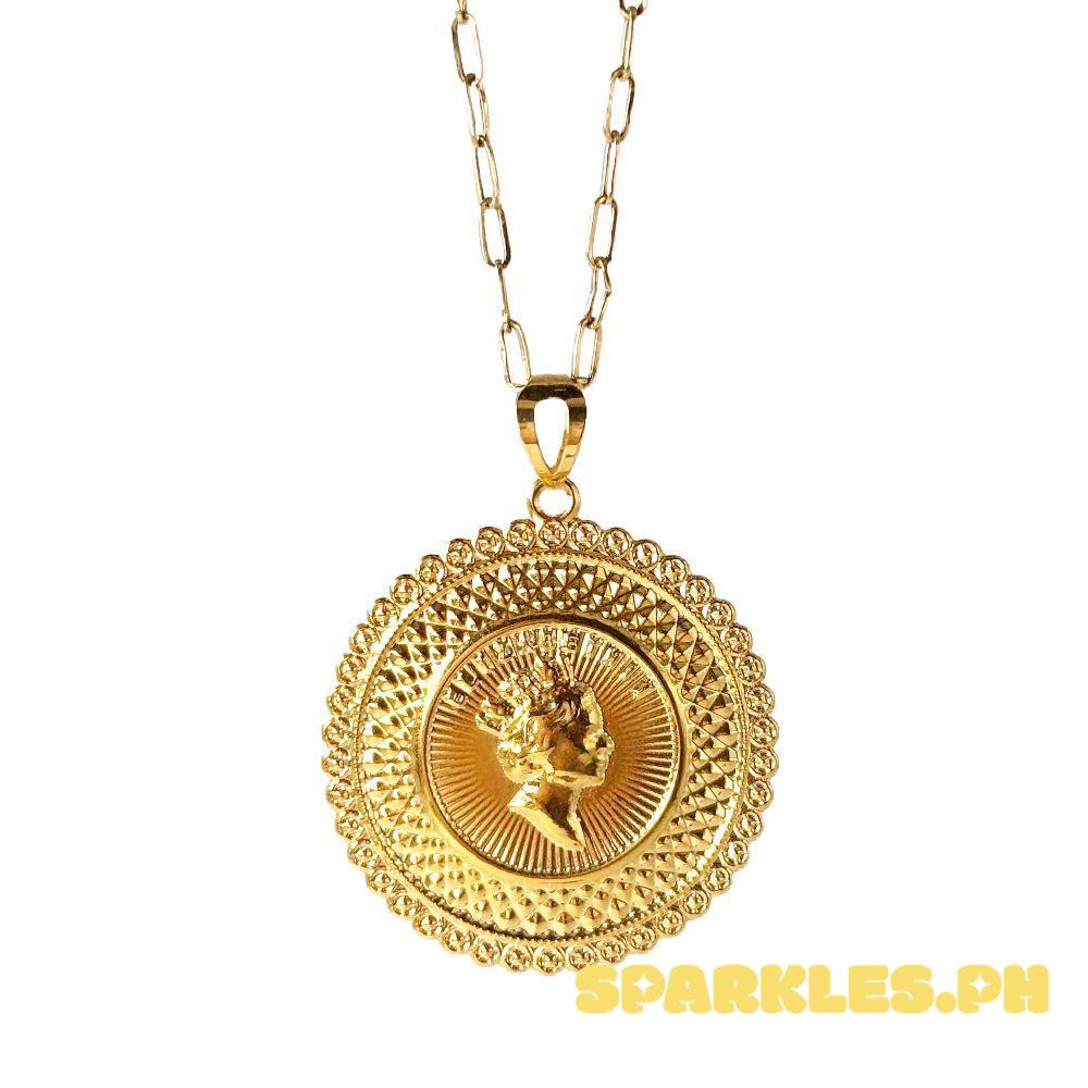 18k Saudi Gold Jumbo Queen Elizabeth Medallion + Micro Paperclip Makapal 22"