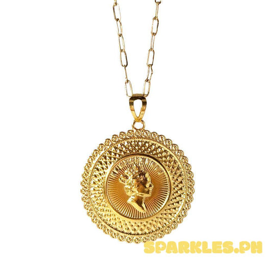 18k Saudi Gold Jumbo Queen Elizabeth Medallion + Micro Paperclip Makapal 22"