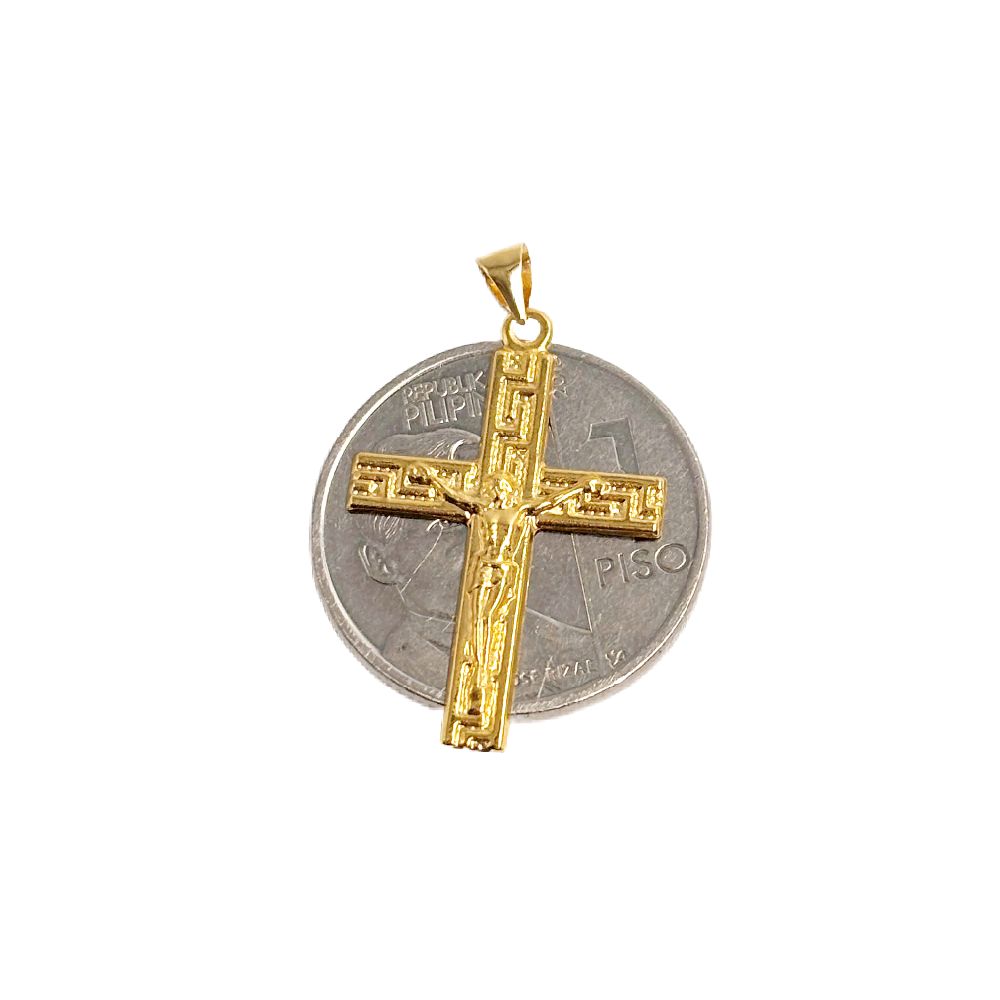 18k Saudi Gold Fenfen Jesus Cross Pendant - SKU-V9C4XQWG