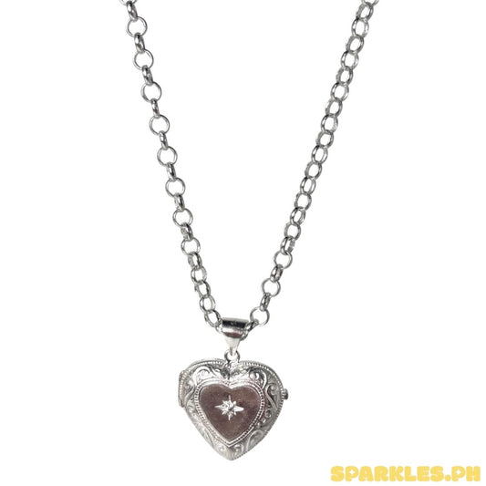92.5 Sterling Silver - 4mm Tauco Chain 18” + 92.5 Sterling Silver - Vintage Heart Pendant