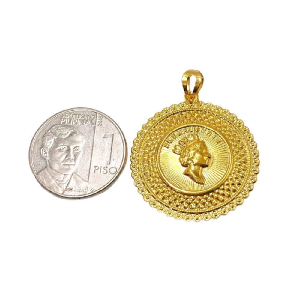 18k Saudi Gold Jumbo Queen Elizabeth Medallion + Figaru Chain Makapal 18"
