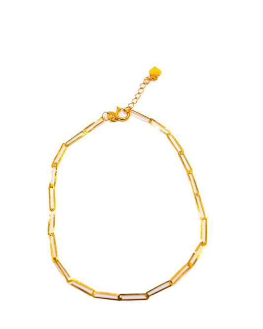 18k Saudi Gold 2x5mm Paperclip Bracelet With Extender - SKU-KN5ODK38