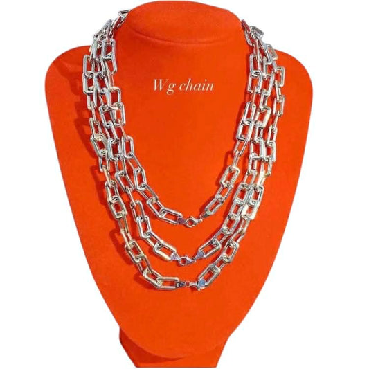 18k Saudi Gold - White Gold Paperclip Makapal Necklace