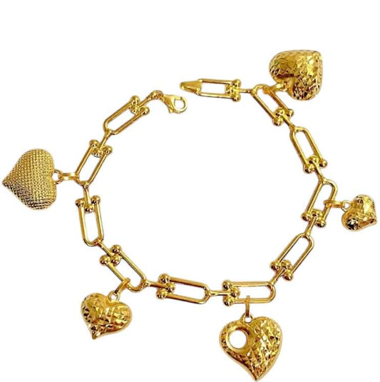 18k Saudi Gold Diacut Heart Hardware Bracelet
