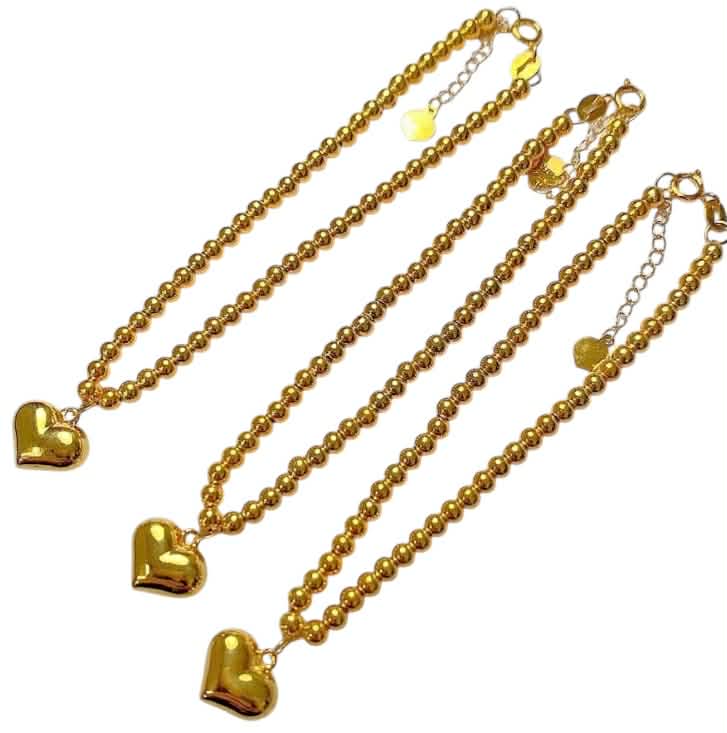 18kSaudi Gold Bubble Plain Heart Bracelet