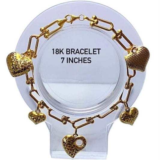 18k Saudi Gold  Hardware with Diacut Heart Bracelet 7"