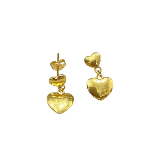 18k Saudi Gold Double Heart Stud Earring