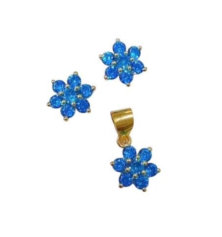 18k Saudi Gold Set December Birthstone Pendant & Earring