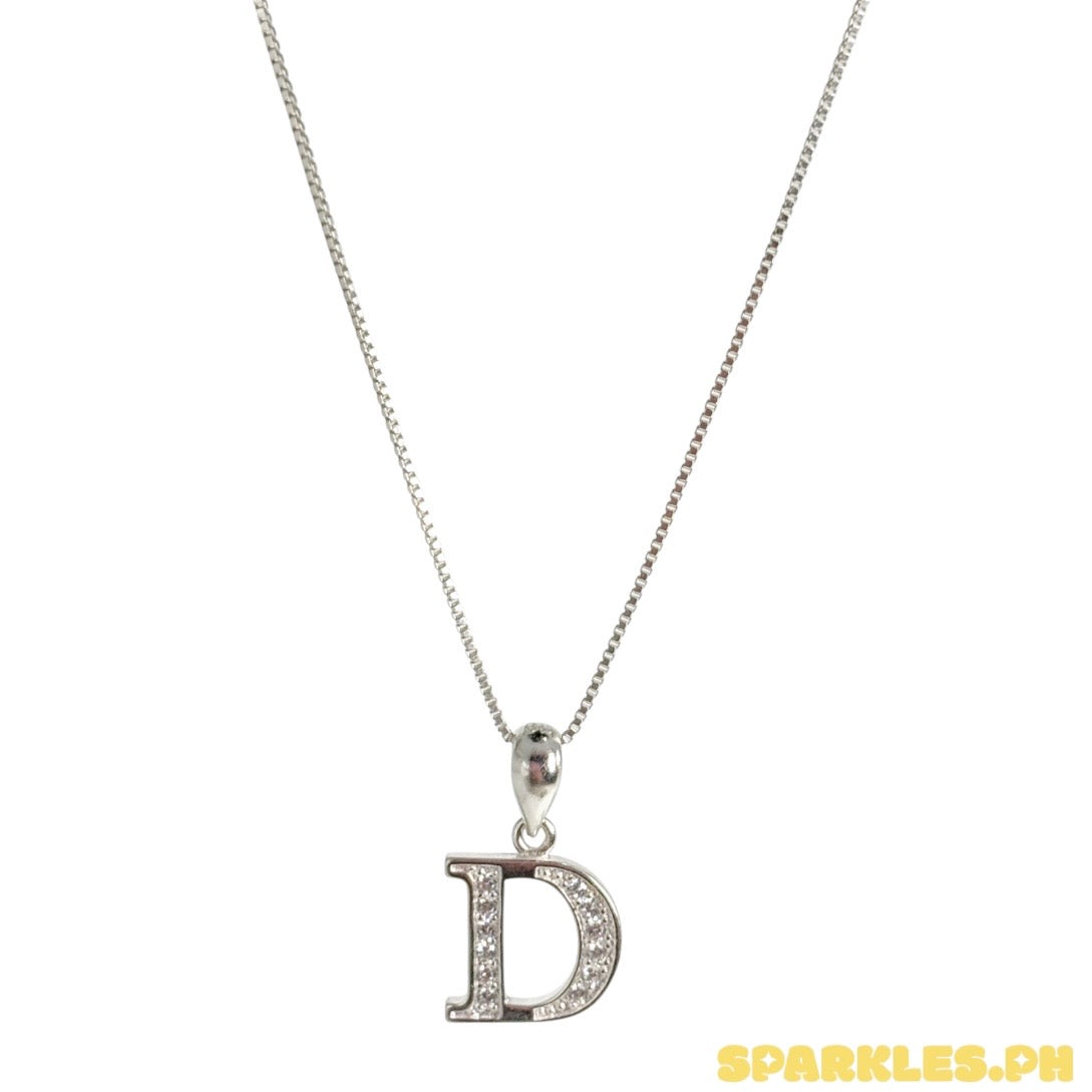 92.5 Sterling Silver - Box Chain 18” + MT - 92.5 Sterling Silver - Letter D Pendant