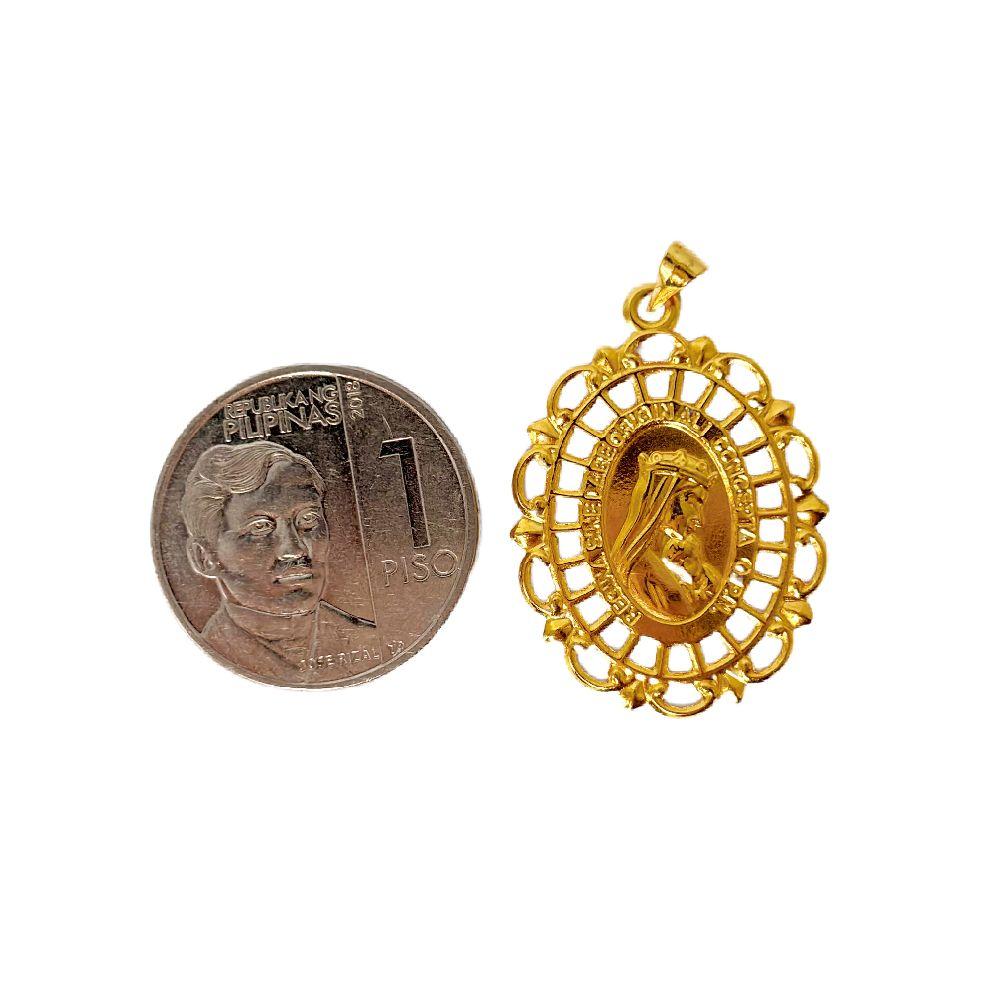 18k Saudi Gold Set Mirror Mary & Child + Foxtail Chain 18"