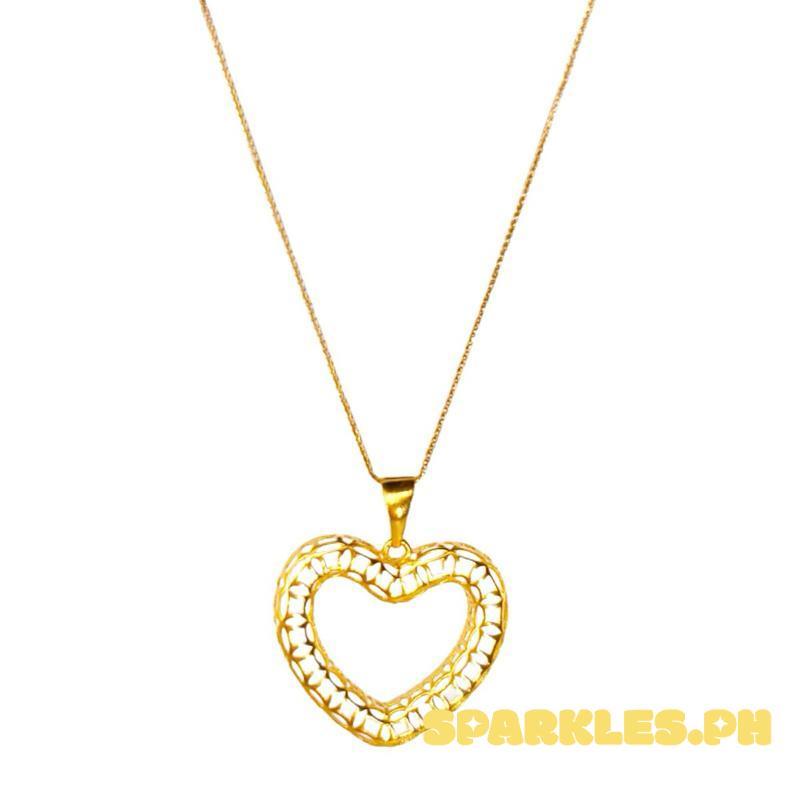 18k Saudi Gold Set Charmed Heart + Foxtail Chain 18”