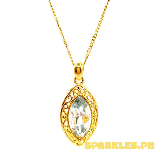 18k Saudi Gold Set Oval Topaz HOLLOW + Cadena Chain 20"