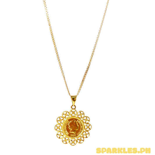 MT- 18k Saudi Gold Bismark Chain 18' + 18k Saudi Gold Flower Elizabeth Pendant