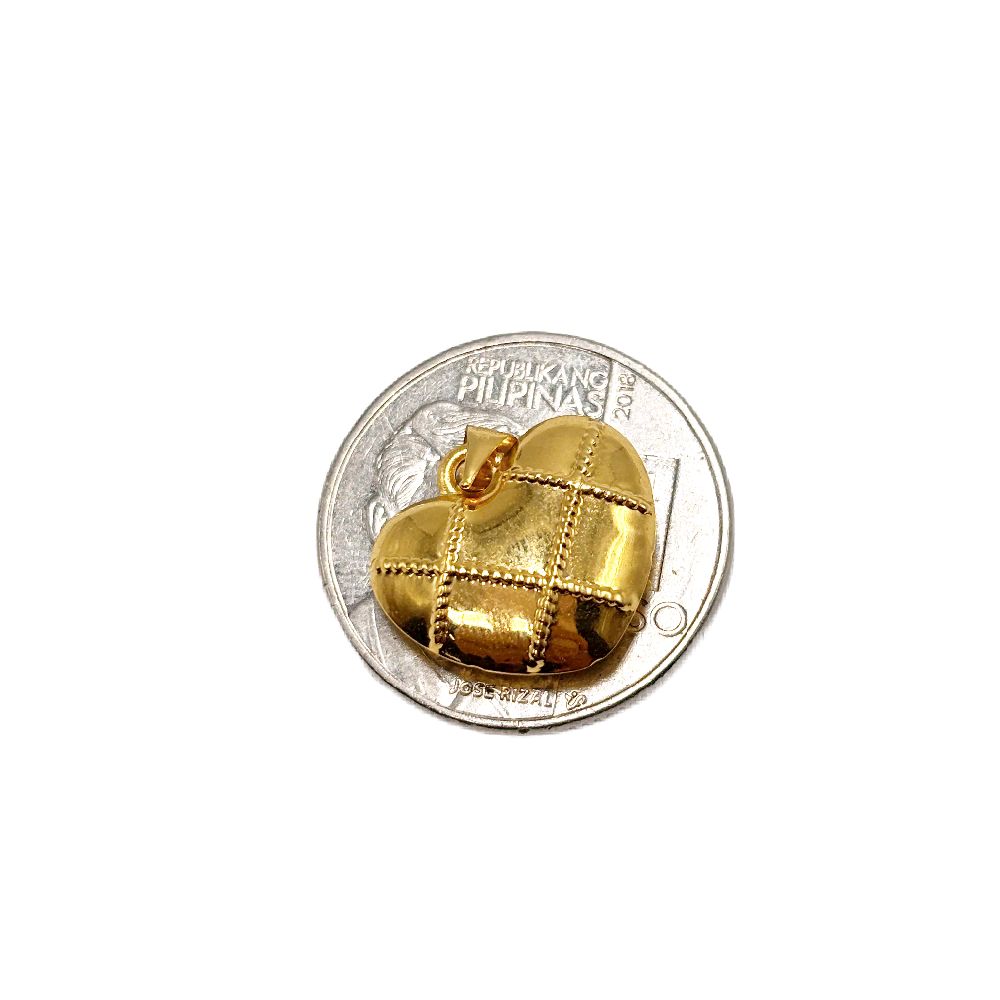 18k Saudi Gold Grid Heart Pendant - SKU-CE9CH1I2