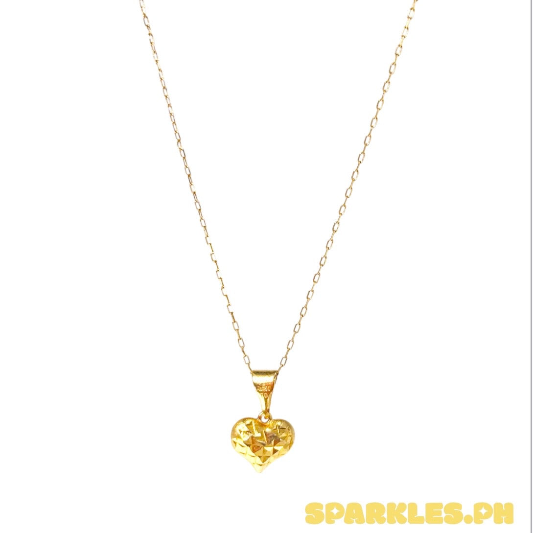 18k Saudi Gold Karkar Chain 18" + 18k Saudi Gold Diacut Heart Buo Pendant