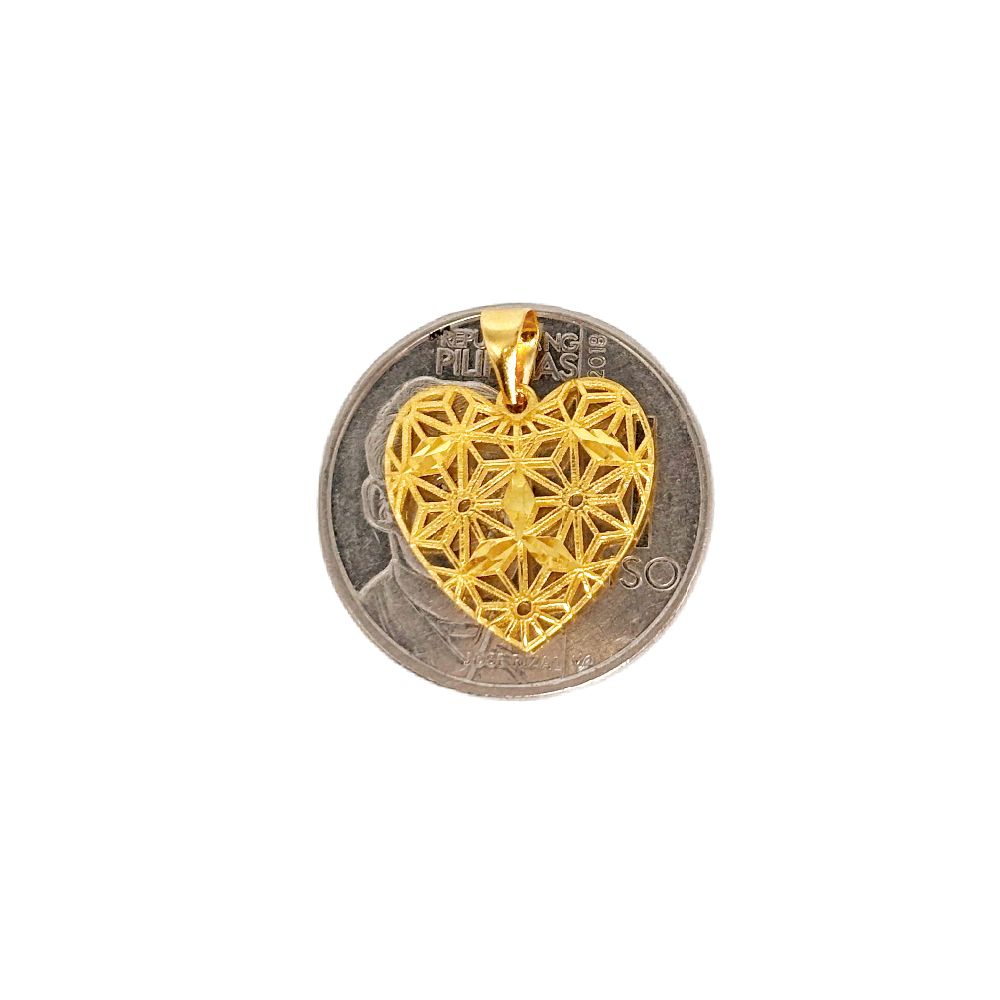 18k Saudi Gold Filigree Heart Pendant - SKU-RO1SSNDK