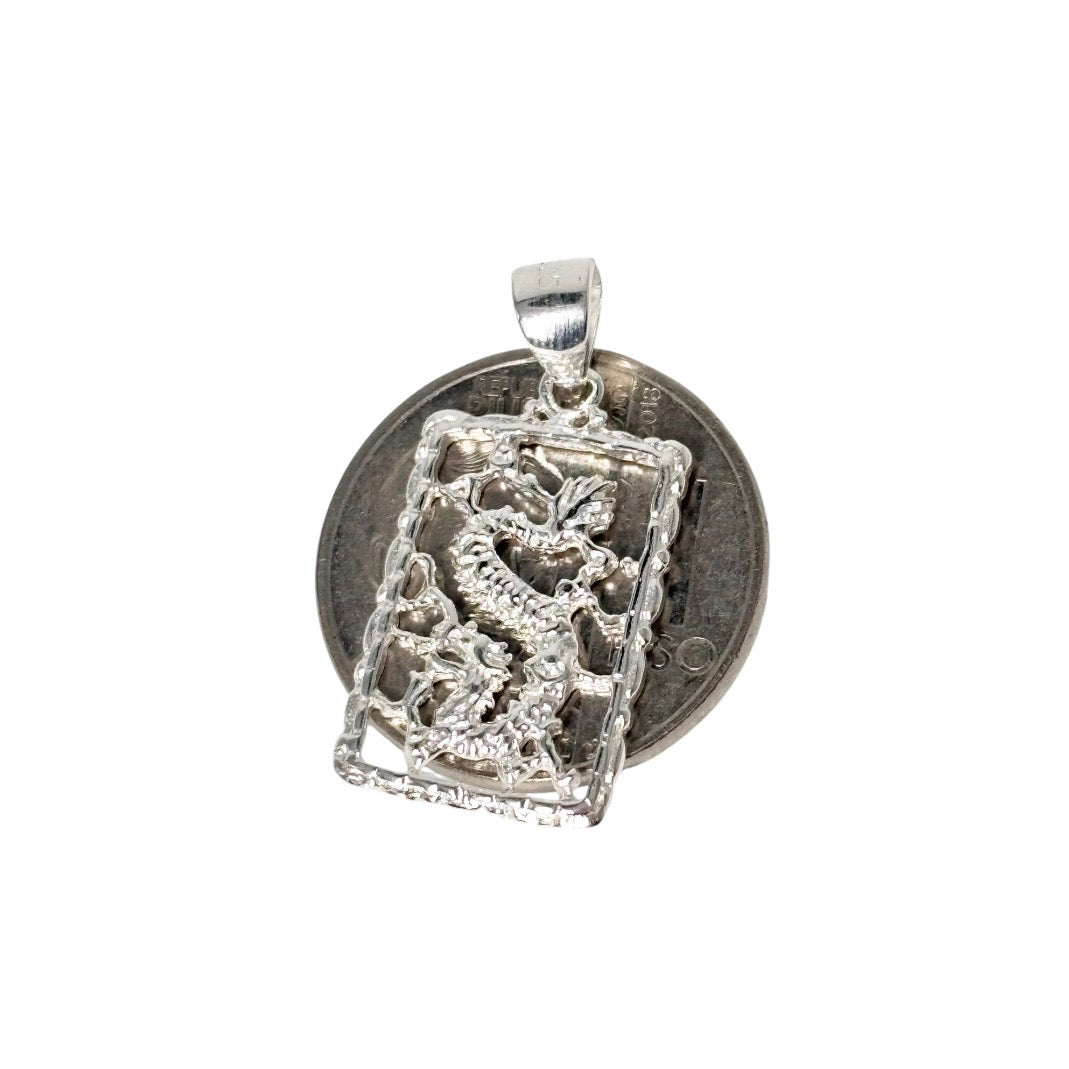 92.5 Sterling Silver - Frame Dragon Pendant