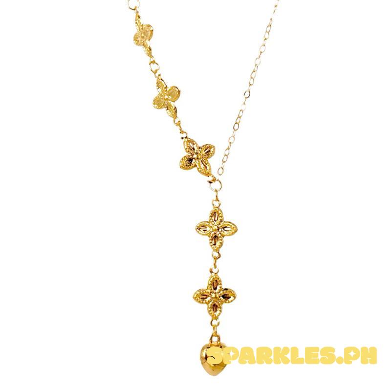 18k Saudi Gold Flower Drop Necklace - SKU-YU74Y8ME
