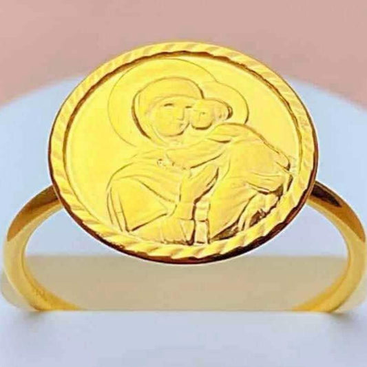18k Saudi Gold Mary and Child Ring Solid Pawnable - SKU-OENFYEB8