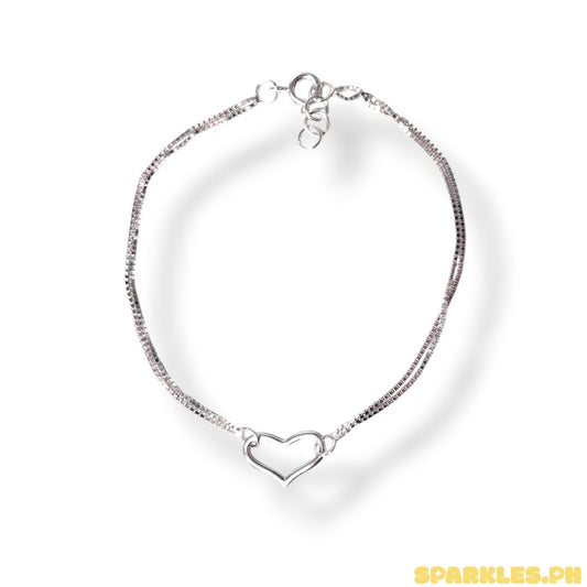92.5 Sterling Silver - Double Layer Heart Bracelet
