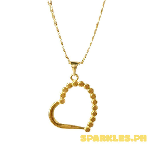 18k Saudi Gold Set Bubble Heart + Cadena Chain Makapal 18"