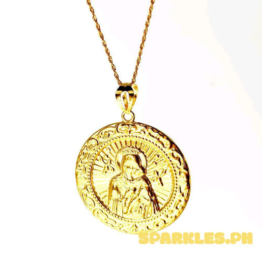 18k Saudi Gold Set Sacred Mary & Child + Rope Chain 24"