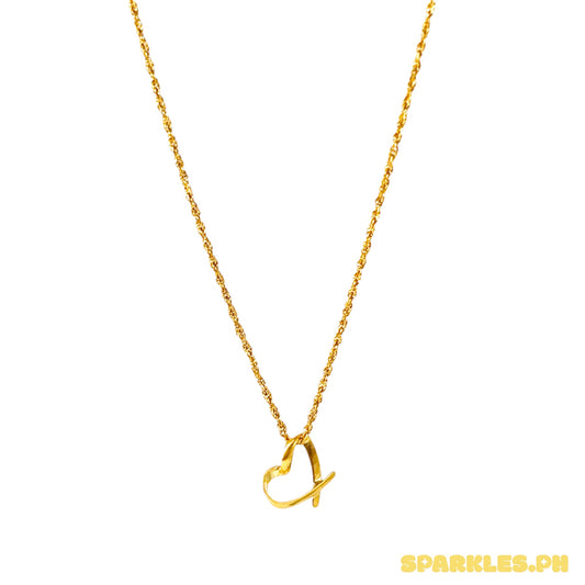 18k Saudi Gold Rope Chain 24" + 18k Saudi Gold Boarder Heart Pendant