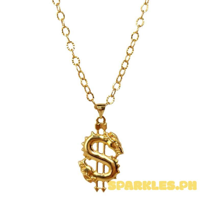 18k Saudi Gold Set Dollar Pendant + Diacut Circle Chain 18”