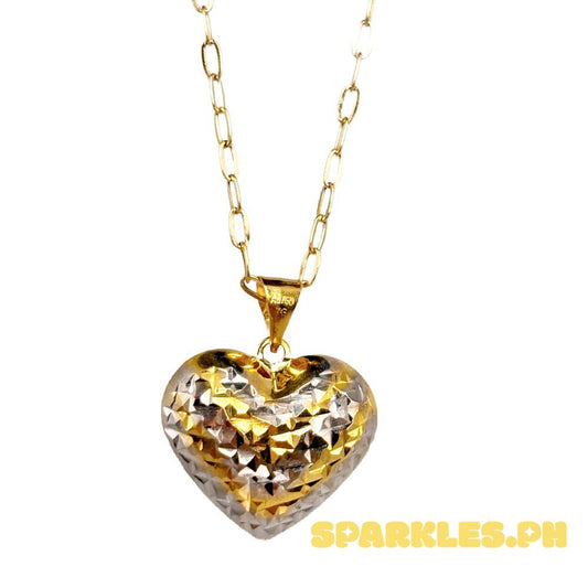 18k Saudi Gold Jumbo 2Tone Heart + Micro Paperclip Makapal 16"