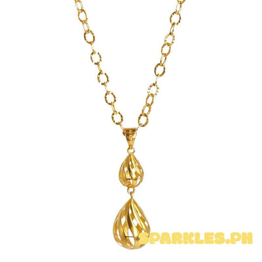 18k Saudi Gold Set Double Teardrop + Diacut Circle Chain 18”