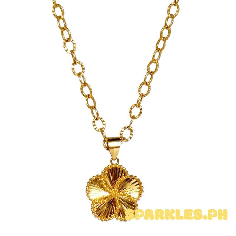 18k Saudi Gold Charm Pendant + Diacut Circle Chain 16”