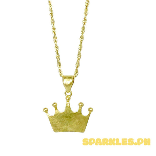 18k Saudi Gold Set Crown Pendant + Rope Chain 24"