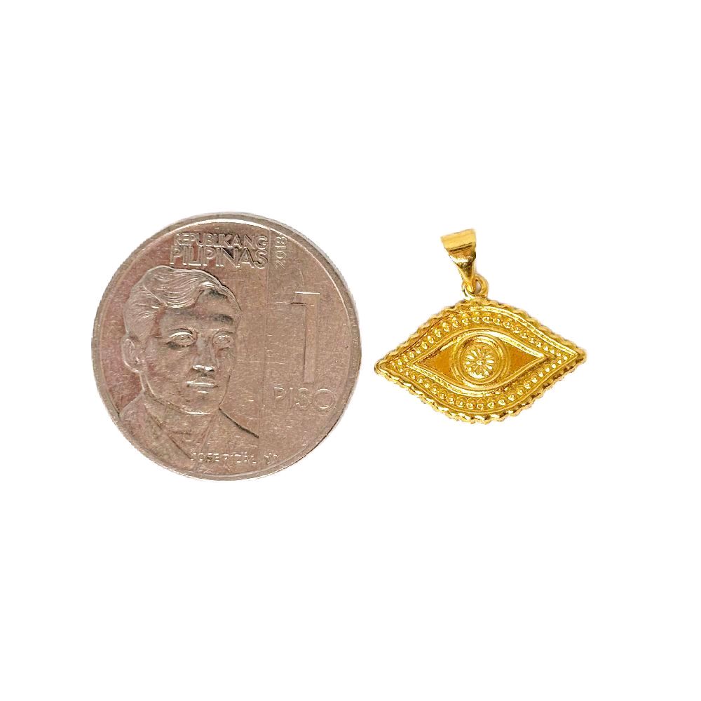 18k Saudi Gold Set Solid Evil Eye + Micro Paperclip Makapal 20"
