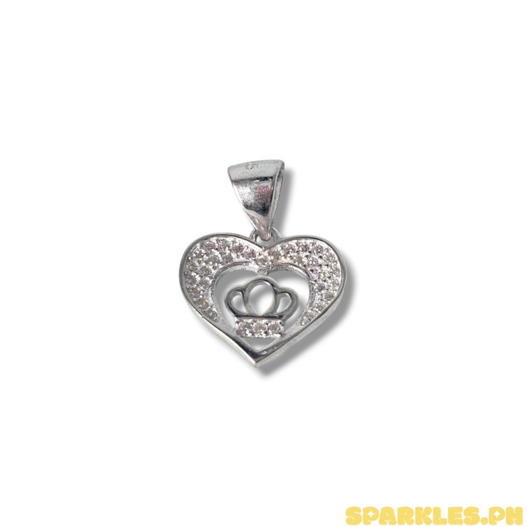 92.5 Sterling Silver - Crown Heart Pendant