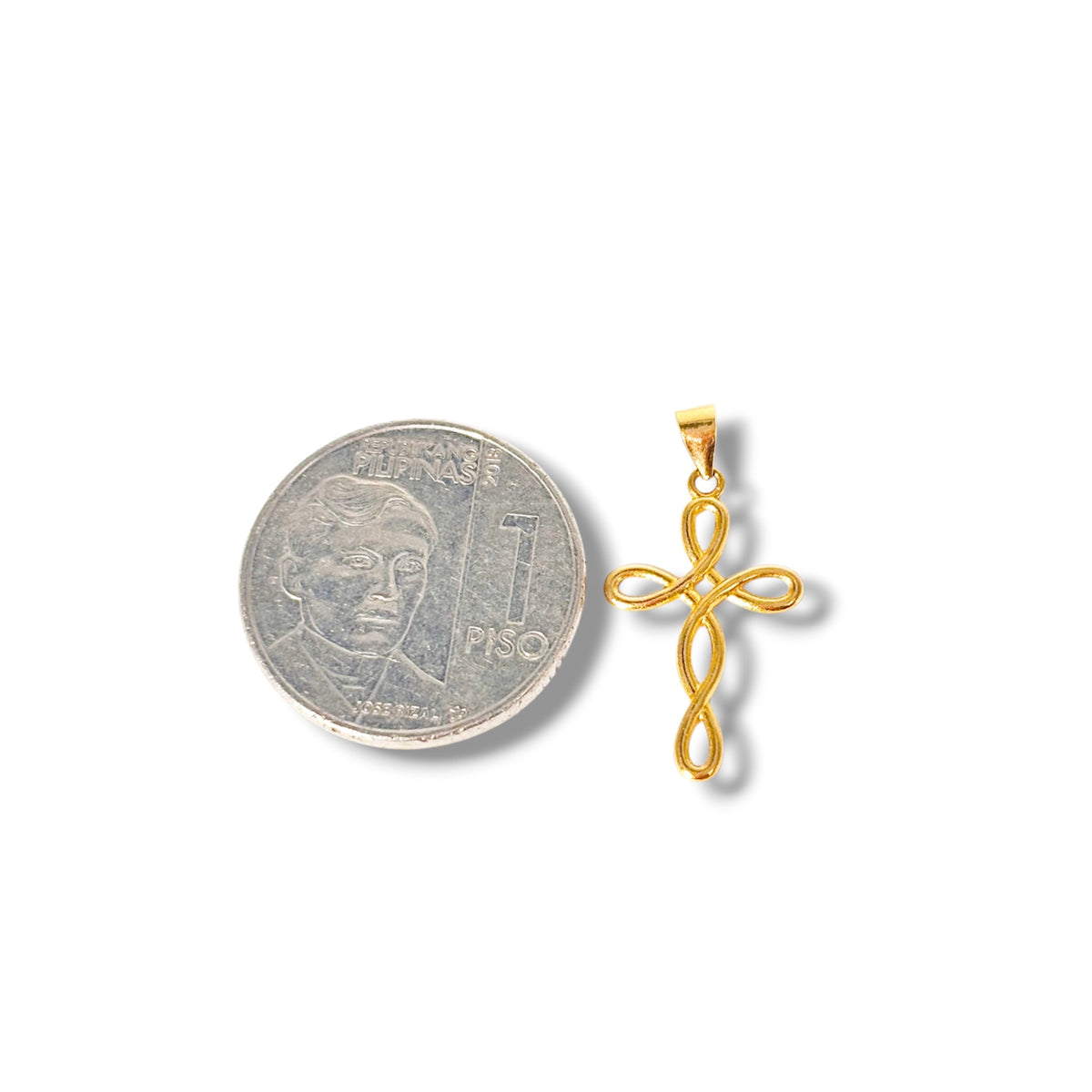 18k Saudi Gold Micro Paperclip Chain 20" + 18k Saudi Gold Twisted Cross Pendant