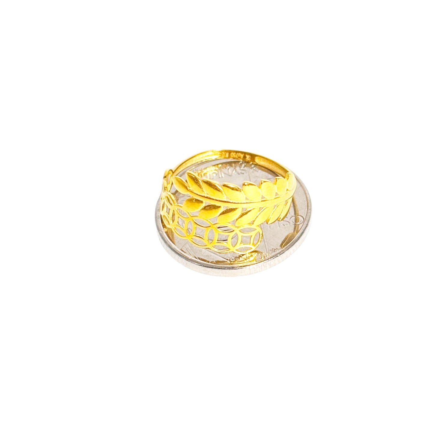 18k Saudi Gold Money Catcher Leaf Ring -SKUAP2326RIN4
