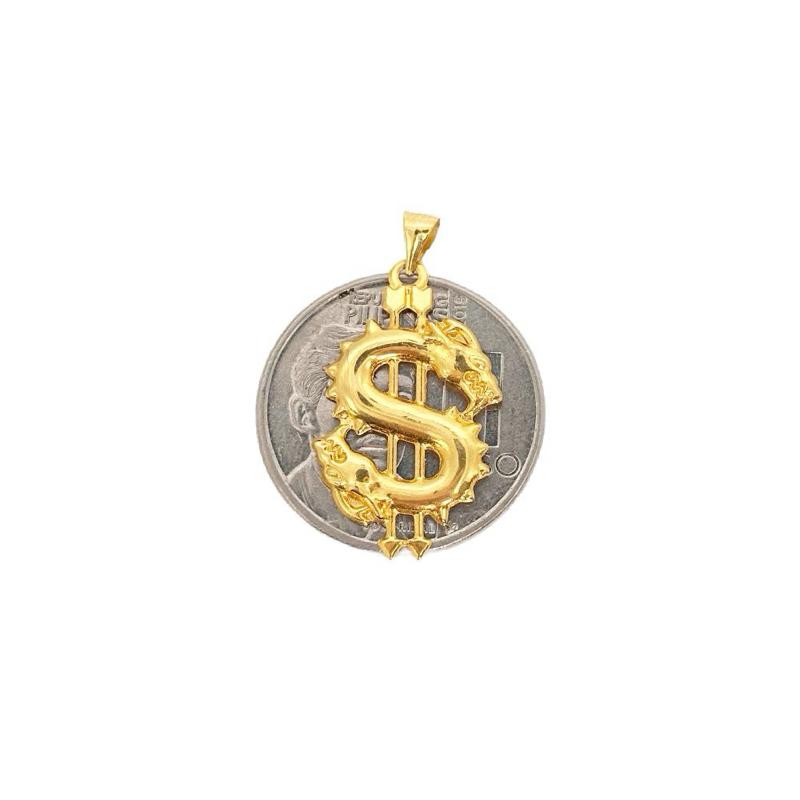 18k Saudi Gold Set Dollar Pendant + Diacut Circle Chain 18”