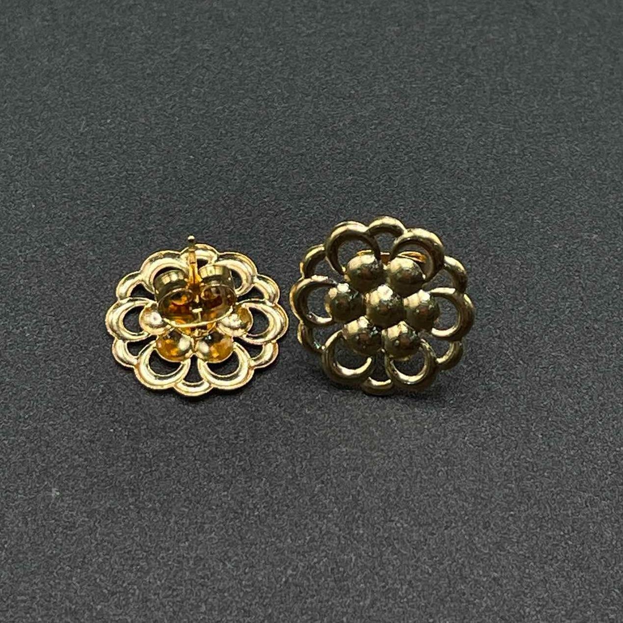 18k Saudi Gold Turbine Flower Earring Solid Pawnable