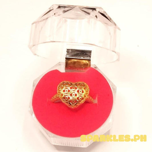 18k Saudi Gold Heart Mesh Ring - SKU-24CC6NLA