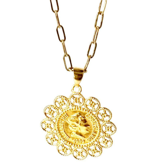 18k Saudi Gold Set Flower Elizabeth + Micro Paperclip Makapal 20"