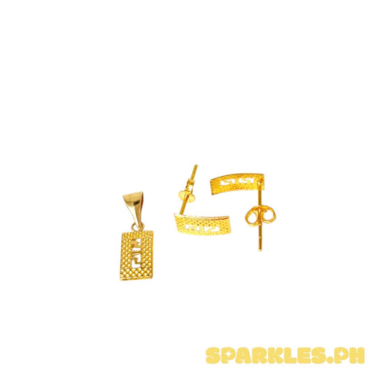 18k Saudi Gold Fenfen Rectangle Pendant + 18k Saudi Gold Fenfen Rectangle Earring