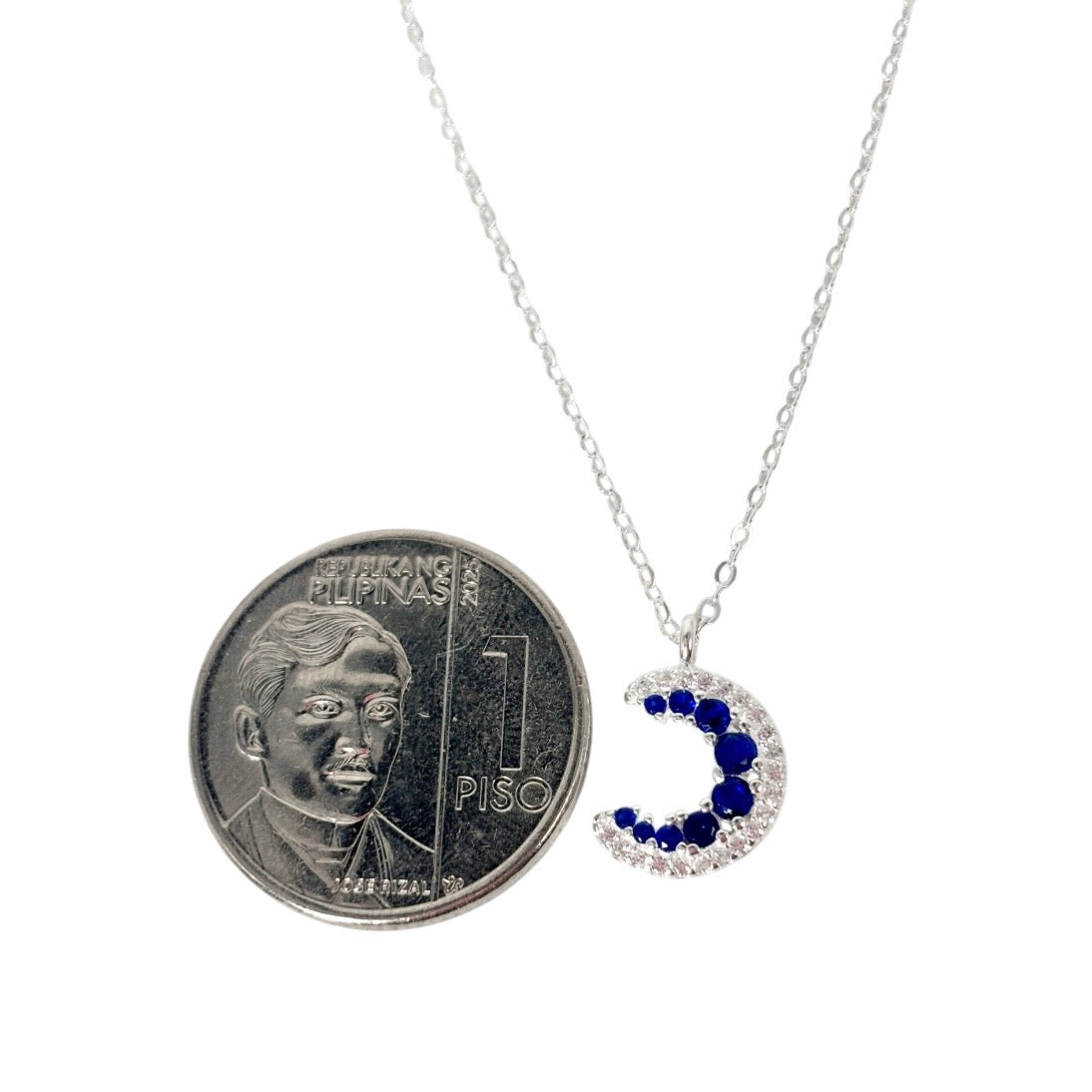 92.5 Sterling Silver - Blue Crescent Necklace