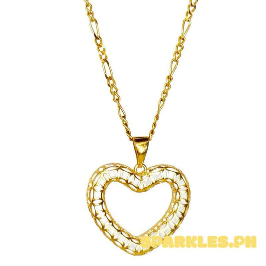 18k Saudi Gold Set Charmed Heart + Figaru Chain 18”