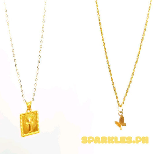 18k Saudi Gold Combo Sets Square Cross Hollow + Tauco Chain lv1 & Fairy Wings + Rope Chain 18"