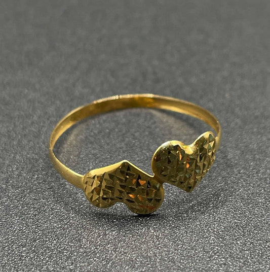 18k Saudi Gold Splash Twin Heart Ring Solid Lightweight Pawnable