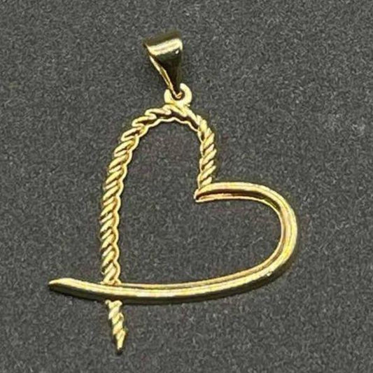 18k Saudi Gold Rope Heart Pendant Solid Pawnable -SKU-9PWQ3E6T