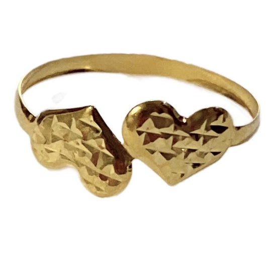 18k Saudi Gold Twin Diacut Heart Ring Size