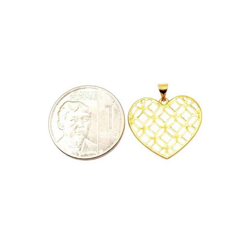 18k Saudi Gold Set Flat Money Catcher Heart + Diacut Circle Chain 16”