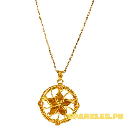 18k Saudi Gold Set AMPAW/HOLLOW Petal Circle + Rope Chain 22”