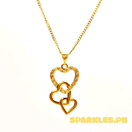 18k Saudi Gold Set Fenfen Triple Heart + Cadena Chain